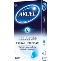 Akuel Natural+ Profilattici in Lattice Extra Lubrificati, 8 preservativi