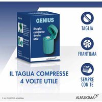 Alfasigma Genius Tagliapillole 4 in 1 Taglia Frantuma Porta e Bicchiere, 1 pezzo