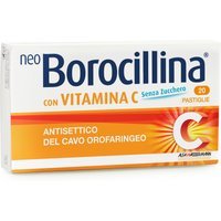 Alfasigma Neoborocillina con Vitamina C Senza Zucchero Antisettico del Cavo Orofaringeo Disinfettante Gola, 20 Compresse