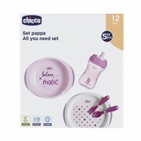 Chicco All You Need Set Pappa 12M+ Colore Rosa, 1 Cup + 2 Piatti + 2 Posate