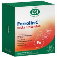 Esi Ferrolin C Integratore Alimentare di Ferro e Vitamina C, 30 stick orosolumbili