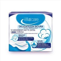 Illa Care Assorbenti Notte Extra - Assorbenti lenitivi in cotone, assorbenti notte extra 12 pezzi