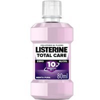 Listerine Total Care Collutorio 0% Alcol Gusto Menta Pura al Fluoro 10 Benefici in 1 Protezione Completa e Denti più Forti, 80ml