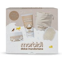 Morbidì Kit Mandorlatte - Set corpo con bagnodoccia, scrub, spugna e beauty case, 4 pezzi