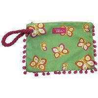 Thun Pochette farfalle - Borsetta verde con motivo a farfalle e finiture fucsia, 1 pochette