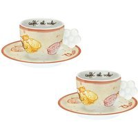 Thun Set di tazzine da caffè Coccinella - In porcellana con piattini, 2 pezzi da 0,10 L
