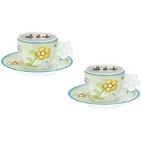 THUN Set tazzine da caffè Fiore - Tazzine in porcellana con piattini e decoro floreale, 2 pezzi
