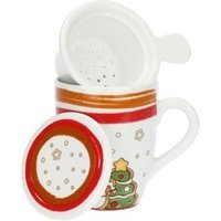 THUN Tisaniera Natale All Over Tazza con Filtro in Ceramica con Decorazione Natalizia