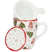 THUN Tisaniera Natale Tazza con Filtro in Ceramica con Soggetto Natalizio