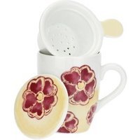 THUN Tisaniera Primule Tazza con Filtro in Infusore in Ceramica Decorata Floreale