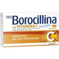 Alfasigma Neoborocillina con Vitamina C Senza Zucchero Antisettico del Cavo Orofaringeo Disinfettante Gola, 16 Compresse