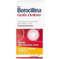 Alfasigma Neoborocillina Gola Dolore Spray per Mucosa Orale 0,25% Flurbiprofene Gusto Limone e Miele Azione Rapida, 15ml