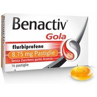 Benactiv Gola 8,75mg Flurbiprofene Pastiglie Senza Zucchero Gusto Arancia Trattamento di Stati Infiammatori del Cavo Orofaringeo, 16 Pastiglie