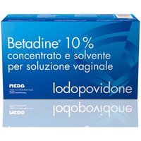 Betadine 10% Concentrato e Solvente per Soluzione Vaginale Disinfettante, 5 Flaconi da 140ml + 5 Fialoidi da 10ml + 5 Cannule