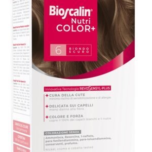 Bioscalin nutricolor plus 6 biondo scuro crema colorante 40 ml + rivelatore crema 60 ml + shampoo 12 ml + trattamento finale balsamo 12 ml