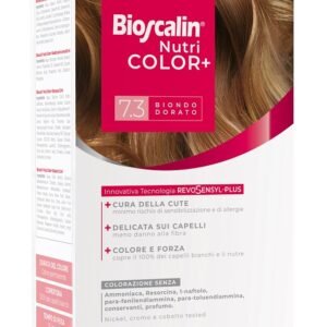 Bioscalin nutricolor plus 7,3 biondo dorato crema colorante 40 ml + rivelatore crema 60 ml + shampoo 12 ml + trattamento finale balsamo 12 ml