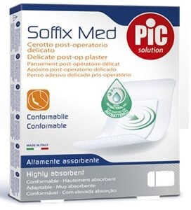 Cerotto pic soffix med in tnt con tampone centrale assorbente sterile monouso sterile 25x10 cm antibatterico 3 pezzi