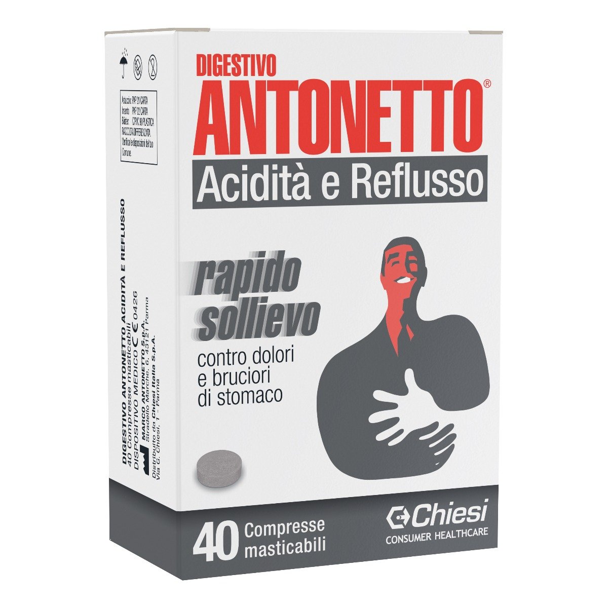 Digestivo Antonetto Acidità e Reflusso Rapido Sollievo 40 Compresse
