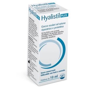 Gocce oculari hyalistil plus acido ialuronico 0,4% acqua distillata di ginkgo biloba + mirtillo nero + finocchio + centella asiatica 10 ml