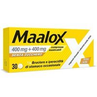 Maalox 400mg+ 400mg Trattamento Bruciore e Iperacidità Senza Zucchero Aroma Limone, 30 Compresse Masticabili