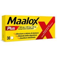 Maalox Plus 200mg + 200mg + 25mg Trattamento Iperacidità Bruciore e Dolore Gastro-Intestinale, 30 Compresse Masticabili