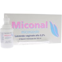 Miconal 0,2% Miconazolo Lavanda Vaginale per Infezioni Fungine Vaginali o Vulvo–Vaginali, 5 Flaconi da 150ml