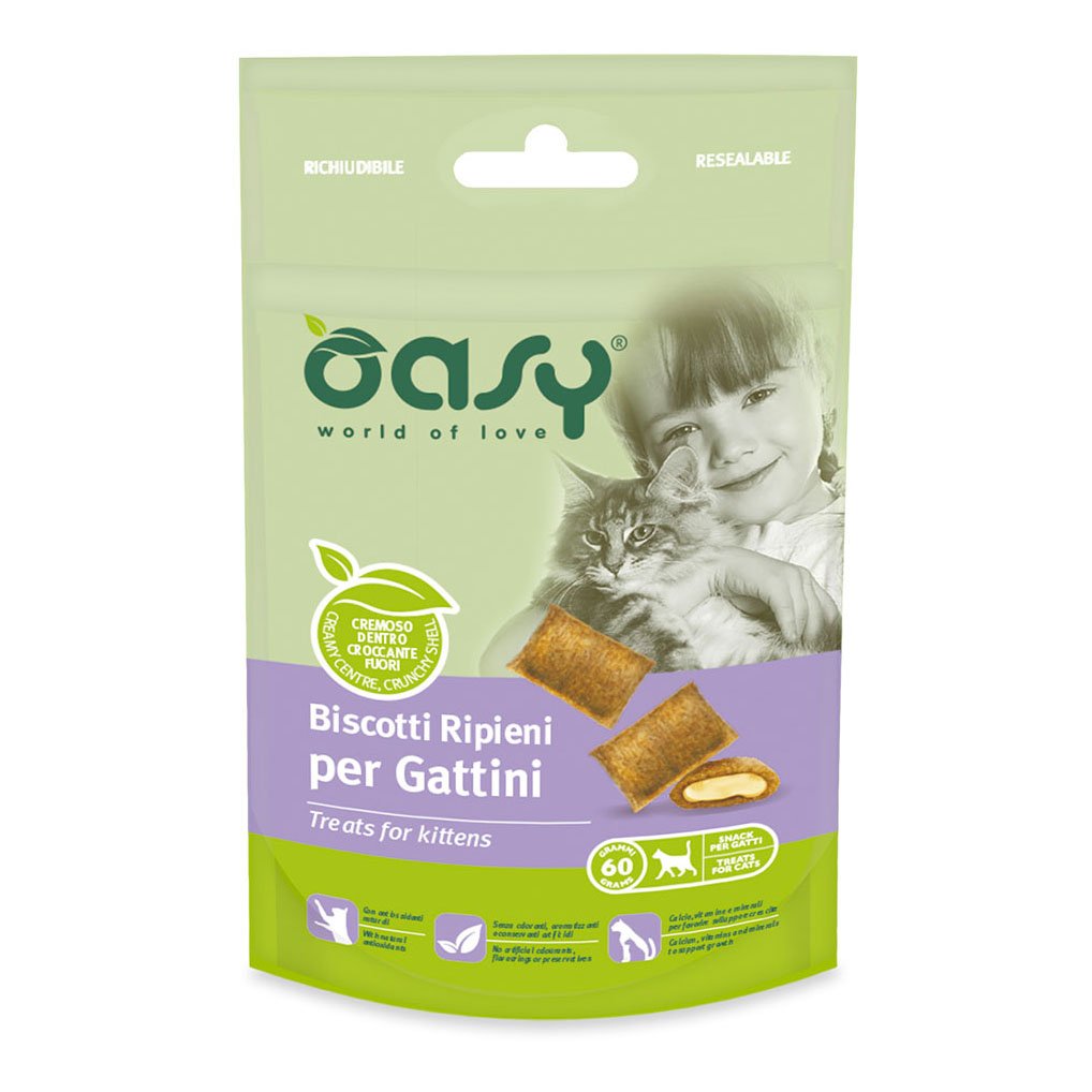 Oasy Gatto Snack Biscotti Ripieni Kitten Pollo 60 Gr