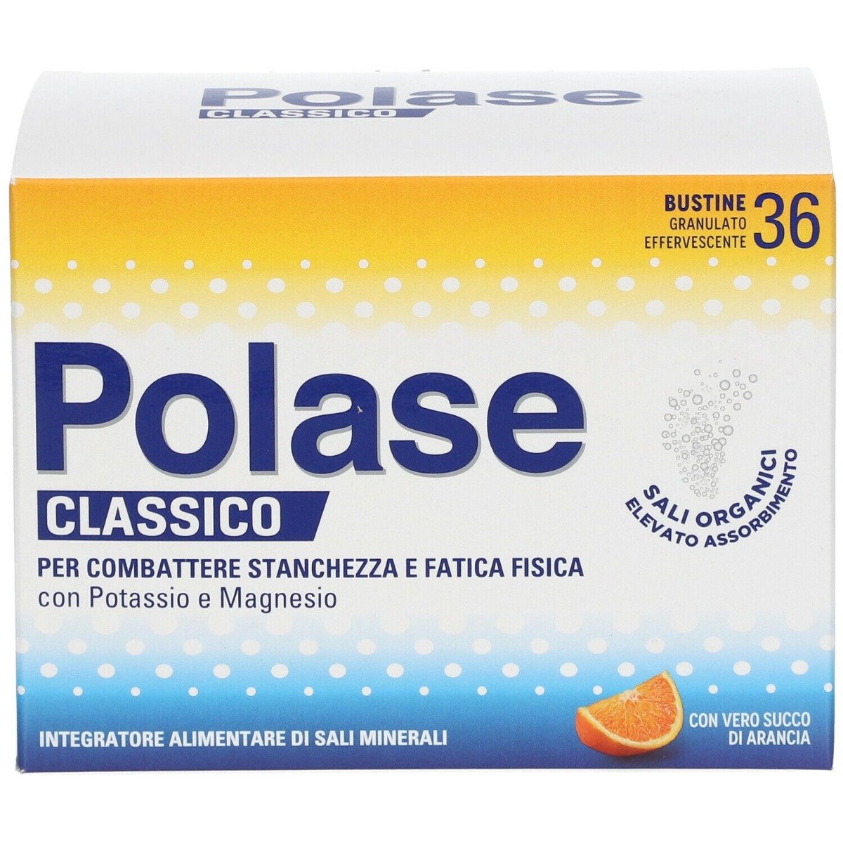 Polase Classico Magnesio e Potassio Integratore Alimentare Sali Minerali Gusto Arancia 36 Bustine