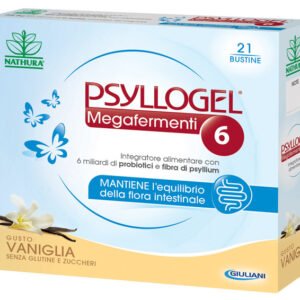 Psyllogel megafermenti 6 per l'uso prolungato del mantenimento dell'equilibrio della flora intestinale gusto vaniglia 21 bustine