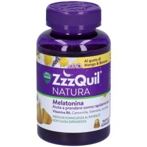 Vicks ZzzQuil Natura Per Dormire 60 Pastiglie Gommose Mango Banana con Melatonina Camomilla Valeriana Lavanda
