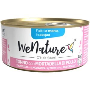Wenature Gatto Lattina In Acqua Di Cottura Adulto Tonno & Mortadella Di Pollo 85 Gr